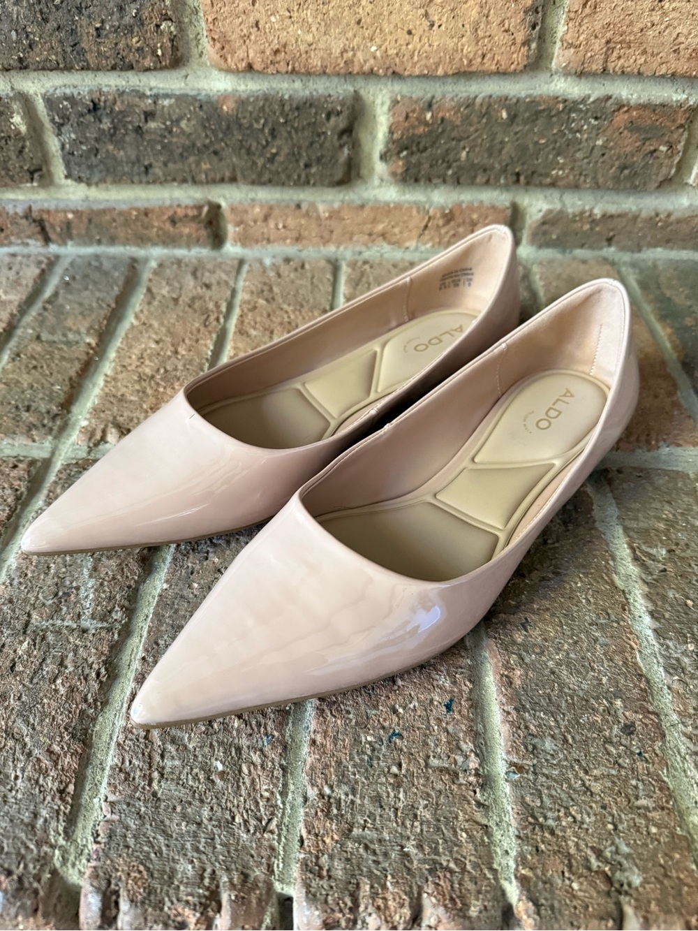 Aldo Women's Pointed Patent Flats in Light Beige